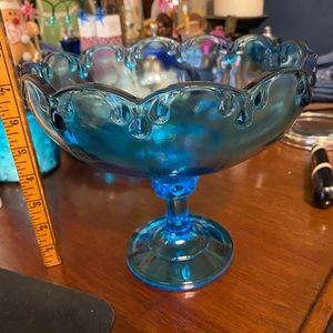 Vtg Indiana Glass Garland Teardrop Aqua Blue Pedestal 8in